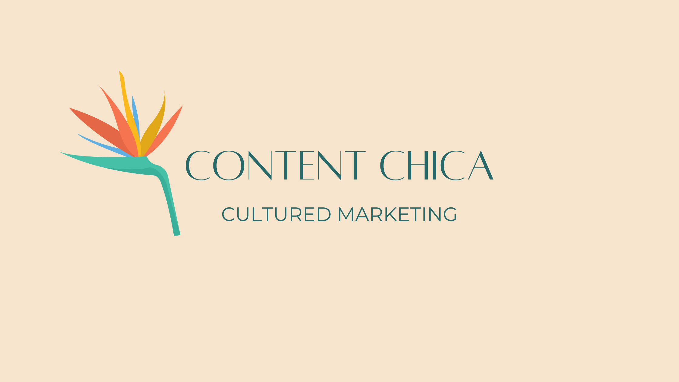 Content Chica Logo Banner with bird of paradise flower, content chica title and secondary title that says cultured marketing.
